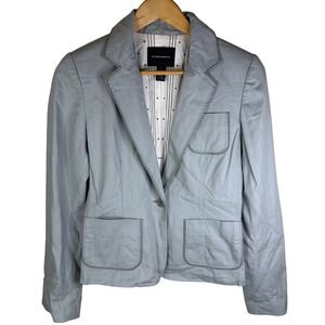 Club Monaco Blazer Size 2 Gray Cotton Blend Pockets Buttoned Sleeve Cuff‎ Office